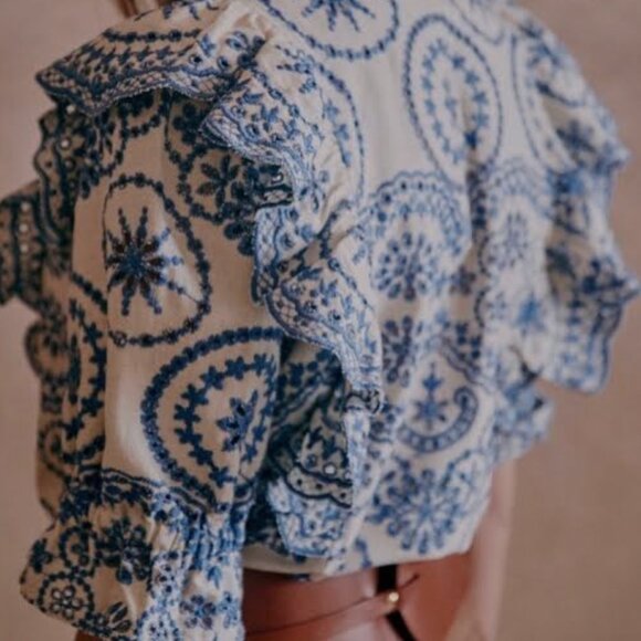 Sezane Tops - Sezane South Blouse Ecru Bleu - Size 38